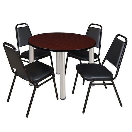 Kee Kee Round Table & Chair Set, Wood, Metal, Vinyl Top, Mahogany TB36RNDMHBPCM29BK